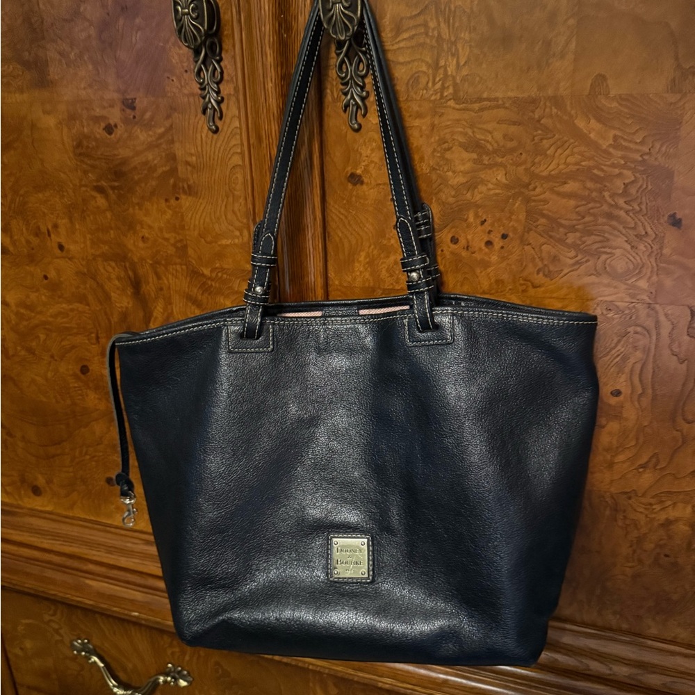 Dooney & Bourke Black Leather Tote with Contrast Trim
